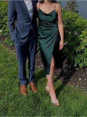 re:named Deep Forest Green Satin Dress
